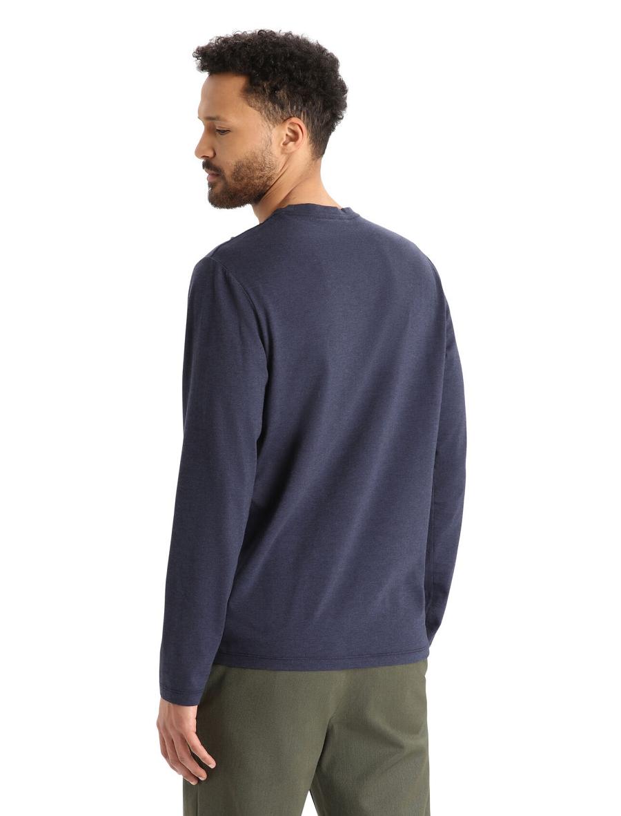 Men's Icebreaker Merino Central Classic T-Shirt Canopy Camper Long Sleeve Midnight Navy | CA 1723OKIR